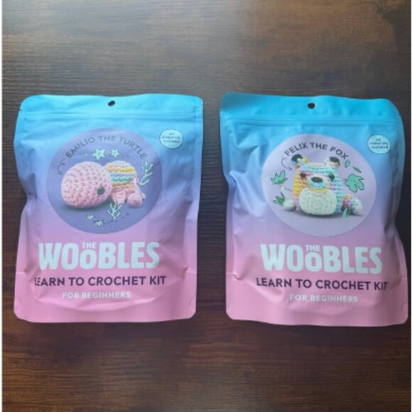 *Rare Bundle* The Woobles Pastel Felix the Fox & Emilio the Turtle Crochet Kits - Picture 1 of 2